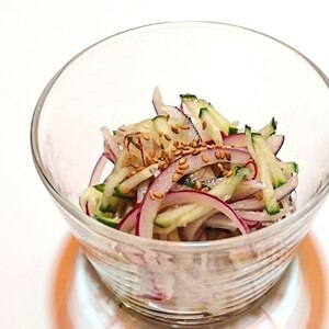 お手伝いレシピ　キュウリと紫玉ねぎの和風サラダ